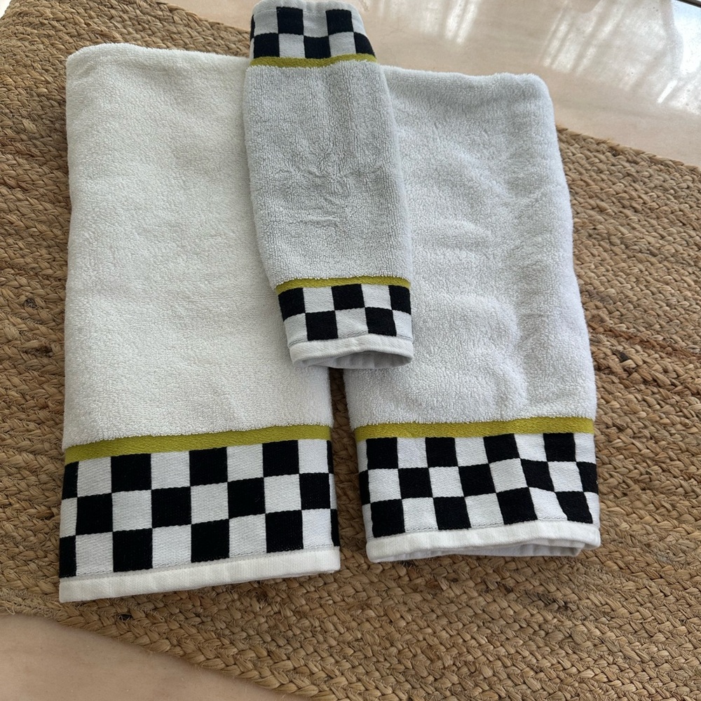 MacKenzie-Childs Black and White Checkered Towel with Yellow Accent